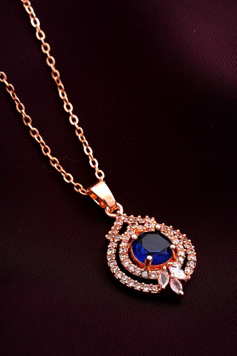 STYOLLO RoseGold Pendant Necklace American Diamond Jewellery Set For Women & Girls with Round Crystal Cubic Zirconias | Stylish Charm Pendants For Girls Gift, Valentine, Birthday-Pack of 1 - Image 5