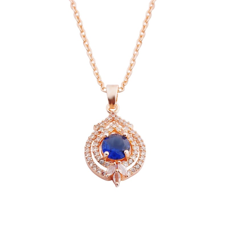 STYOLLO RoseGold Pendant Necklace American Diamond Jewellery Set For Women & Girls with Round Crystal Cubic Zirconias | Stylish Charm Pendants For Girls Gift, Valentine, Birthday-Pack of 1 - Image 1