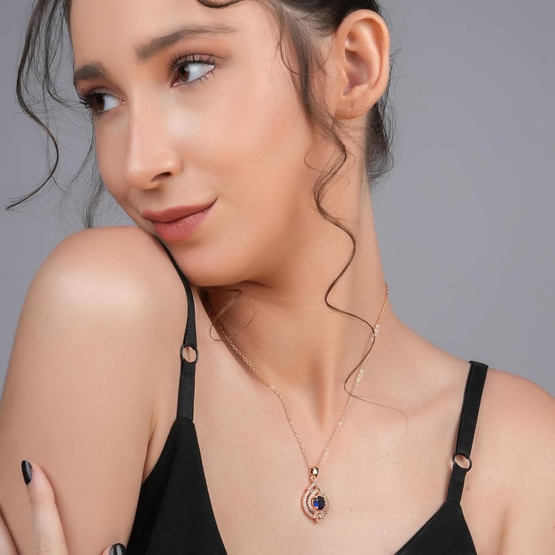 STYOLLO RoseGold Pendant Necklace American Diamond Jewellery Set For Women & Girls with Round Crystal Cubic Zirconias | Stylish Charm Pendants For Girls Gift, Valentine, Birthday-Pack of 1 - Image 3