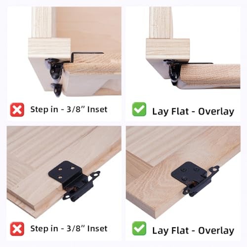 Decobasics 1/2" Overlay Matte Black Cabinet Hinges 50 Pack (25 Pair) Self Closing Bath & Kitchen Cabinet Hinges Black Flush Mount w/Door Bumpers & Upgraded Screws - Image 3