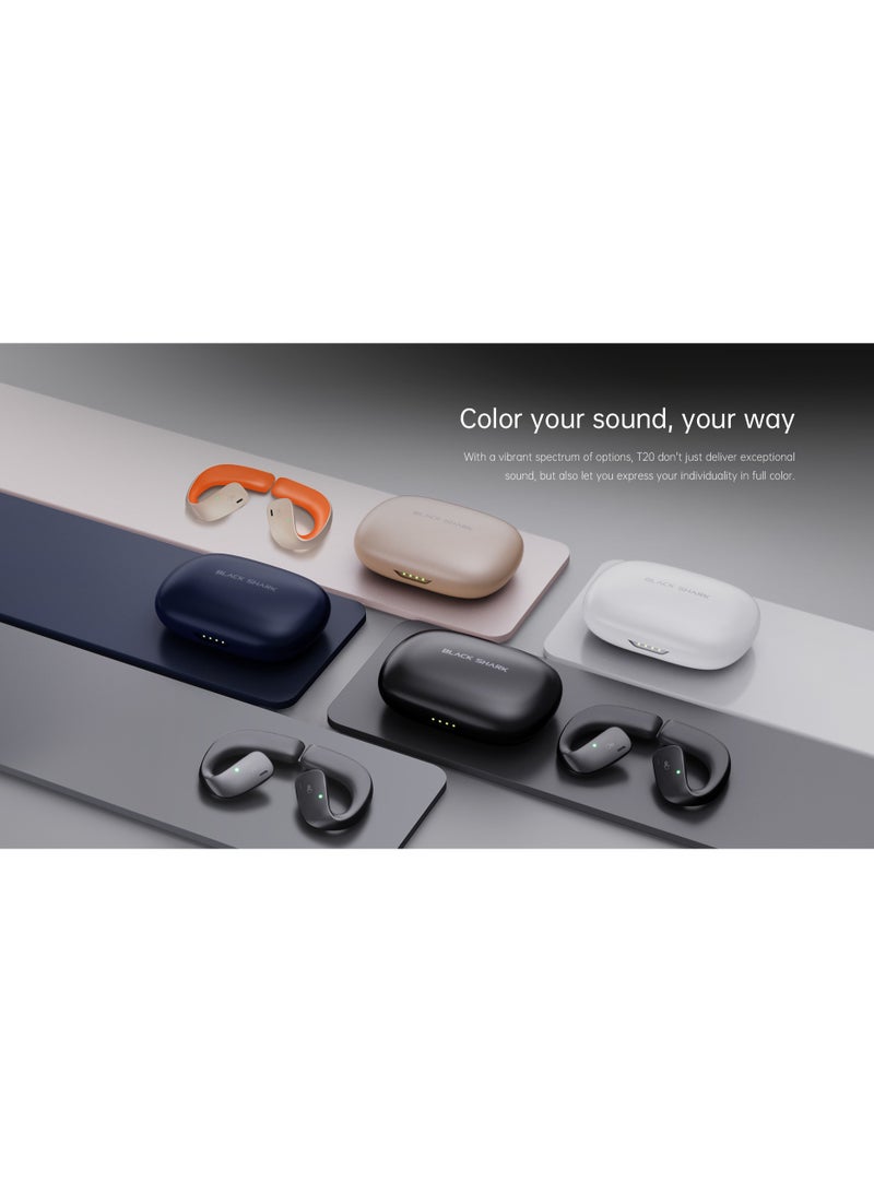 بلاك شارك سماعات الأذن Black Shark T20 بتصميم سماعات أذن لاسلكية مفتوحة، عمر بطارية طويل 35 ساعة، اتصال بلوتوث قوي 5.3، مقاومة للماء IPX67 ومريحة وخفيفة الوزن، الإصدار العالمي 2024 أبيض - Image 4