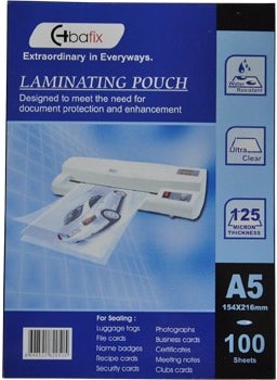 Bafix 154-216 Lamination Film A5 125 Micron 100 LU (1 pack of 100 pieces) 