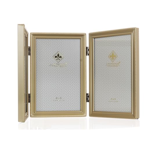 Lawrence Frames Antique Brass 4x6 Hinged Triple Picture Frame - Bead Border Design, Satin Gold - Image 3