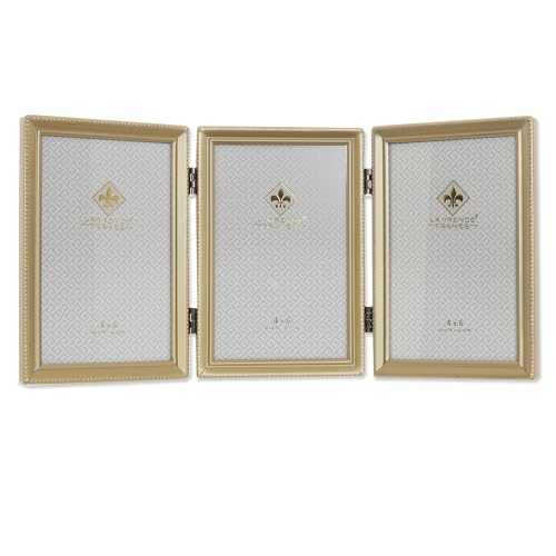 Lawrence Frames Antique Brass 4x6 Hinged Triple Picture Frame - Bead Border Design, Satin Gold - Image 2