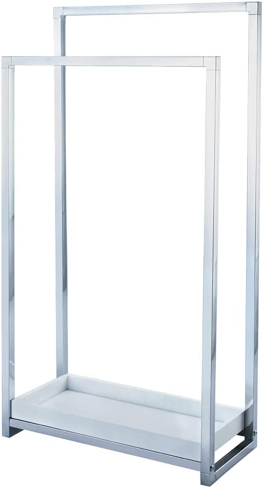 INDIAN DECOR INDIAN DECOR 41407 Pedestal 2Tier Steel Construction Towel Rack with Wooden Case Polished Chrome  - Image 1