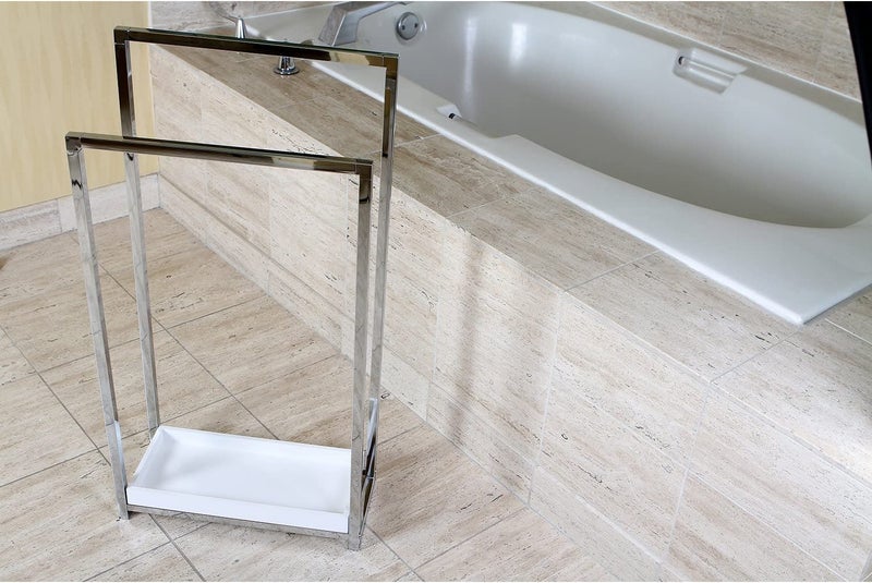 INDIAN DECOR INDIAN DECOR 41407 Pedestal 2Tier Steel Construction Towel Rack with Wooden Case Polished Chrome  - Image 2