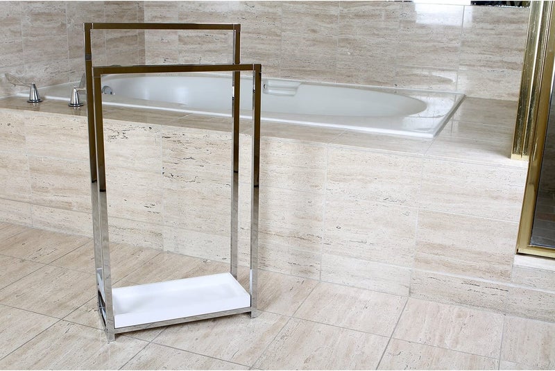 INDIAN DECOR INDIAN DECOR 41407 Pedestal 2Tier Steel Construction Towel Rack with Wooden Case Polished Chrome  - Image 4