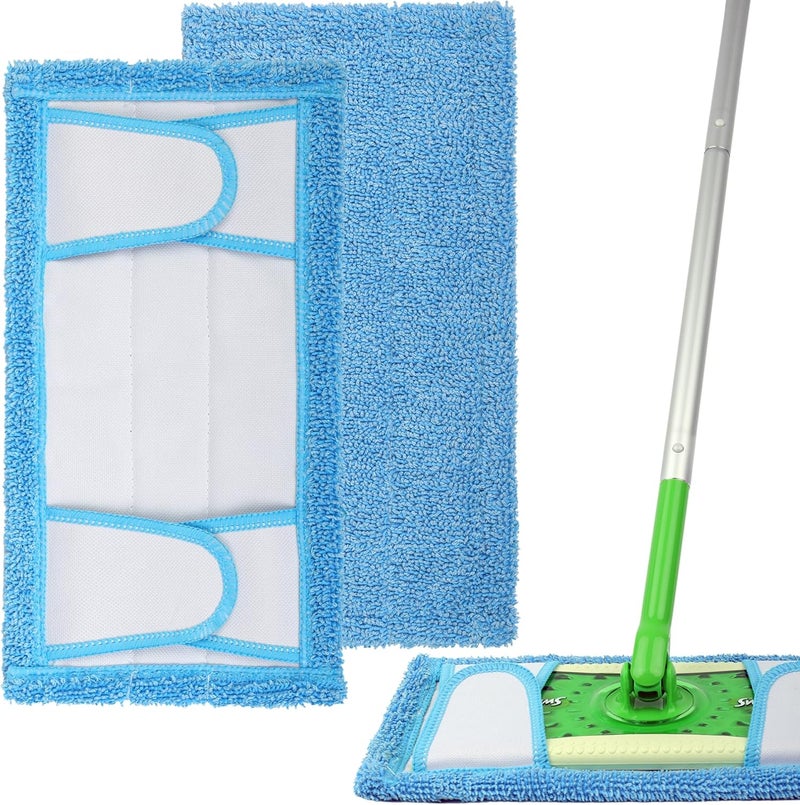 F Flammi Reusable Mop Pad (UP to 100X) for Swiffer Sweeper Mop, 12.5'' Microfiber Mop Pad Refill Washable for Hard Floor Baseboard Cleaning, Wet/Dry Cleaning Pad, 2 Pack - Image 1