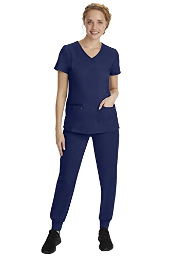 Healing Hands Women's Scrub Top V-Neck with 2 Pockets, 2-Way Stretch, and Yoga Knit Side Panels for Slim Fit - 2245, L, Navy - Image 3
