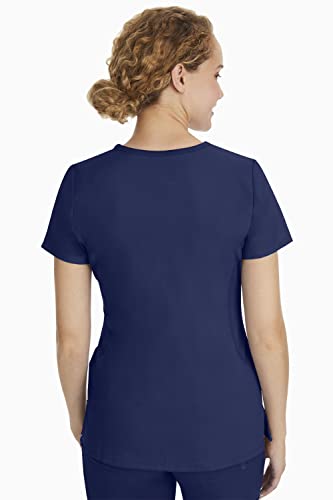 Healing Hands Women's Scrub Top V-Neck with 2 Pockets, 2-Way Stretch, and Yoga Knit Side Panels for Slim Fit - 2245, L, Navy - Image 2