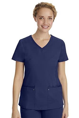 Healing Hands Women's Scrub Top V-Neck with 2 Pockets, 2-Way Stretch, and Yoga Knit Side Panels for Slim Fit - 2245, L, Navy - Image 1