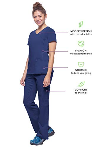 Healing Hands Women's Scrub Top V-Neck with 2 Pockets, 2-Way Stretch, and Yoga Knit Side Panels for Slim Fit - 2245, L, Navy - Image 5