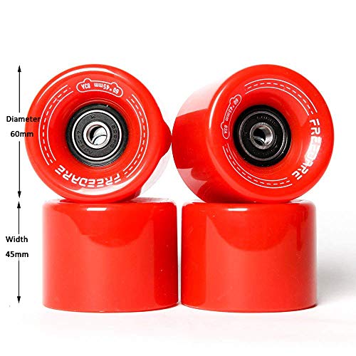 FREEDARE Skateboard Wheels 60mm 83a with Bearings and Spacers Cruiser Wheels (Red,Pack of 4) - Image 4