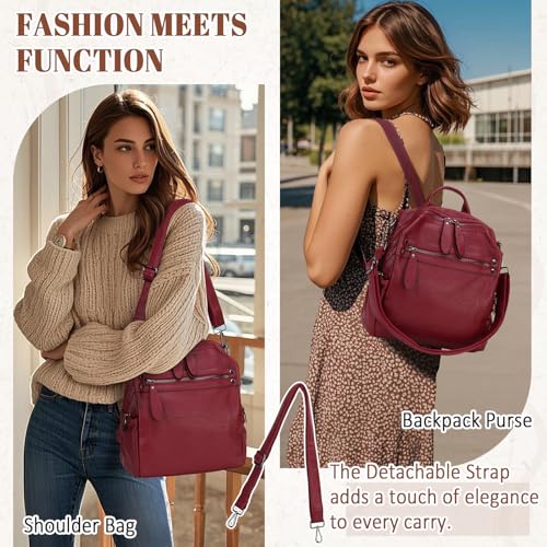 VX VONXURY Backpack Purse for Women, Soft Faux Leather Convertible Travel Daypack for Ladies with Detachable Strap - Image 5