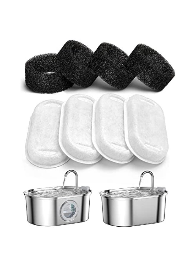 SOOFPET Stainless Steel Cat Water Fountain Filters: 8-Pack (Carbon + Foam) - Replacement for 108oz/3.2L Dog Bowl Dispenser - Image 1