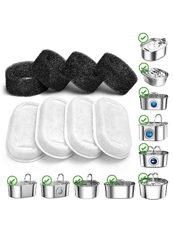 SOOFPET Stainless Steel Cat Water Fountain Filters: 8-Pack (Carbon + Foam) - Replacement for 108oz/3.2L Dog Bowl Dispenser - Image 2