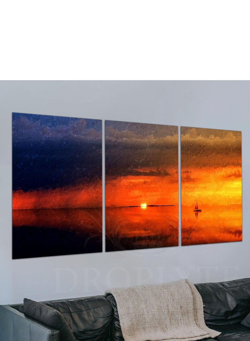 Droplyte 3 Piece Sailing Boat in the Ocean Painting Decorative Wall Art Wall Decor Card Board MDF Home Decor for Living Room, Drawing Room, Office Room and Bedroom 120CM x 60CM - Image 2