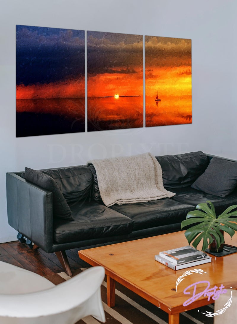 Droplyte 3 Piece Sailing Boat in the Ocean Painting Decorative Wall Art Wall Decor Card Board MDF Home Decor for Living Room, Drawing Room, Office Room and Bedroom 120CM x 60CM - Image 1