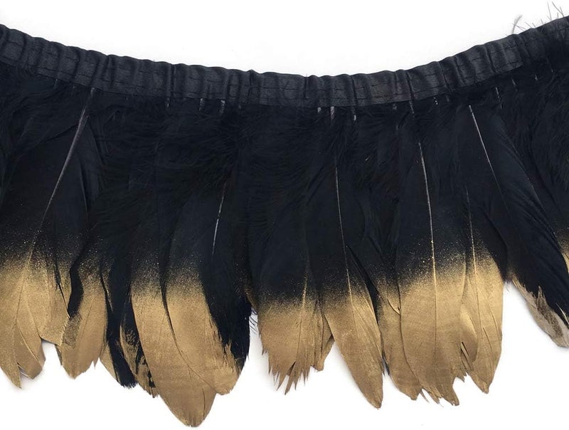 Sowder Duck Goose Feather Trim Fringe 2 Yards (Black and Gold) - Image 1