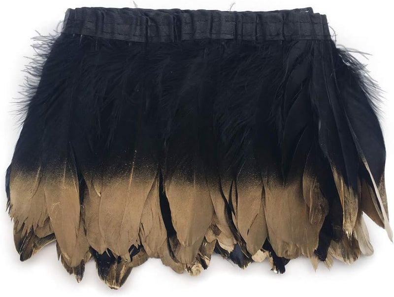 Sowder Duck Goose Feather Trim Fringe 2 Yards (Black and Gold) - Image 2