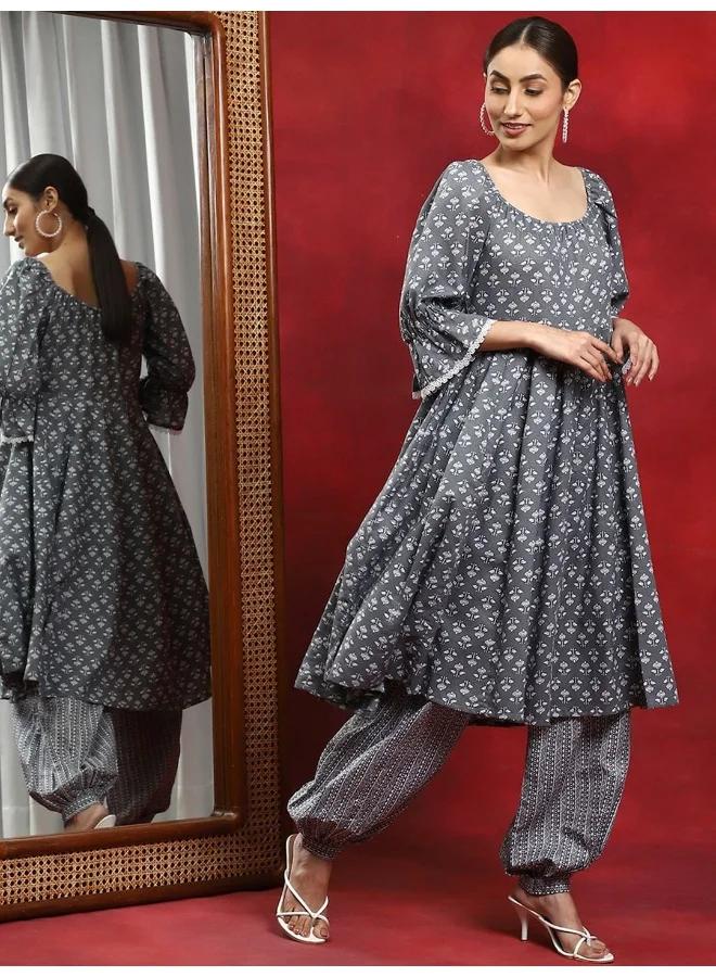 AKS AKS Ethnic Motifs Printed Empire Pure Cotton Kurta With Salwar