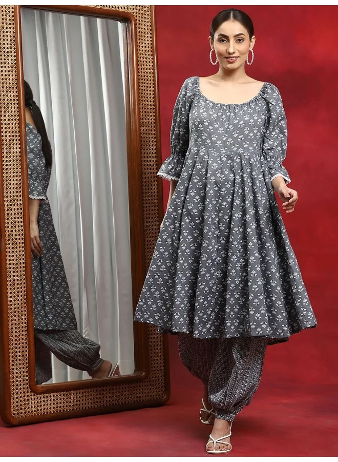 AKS AKS Ethnic Motifs Printed Empire Pure Cotton Kurta With Salwar