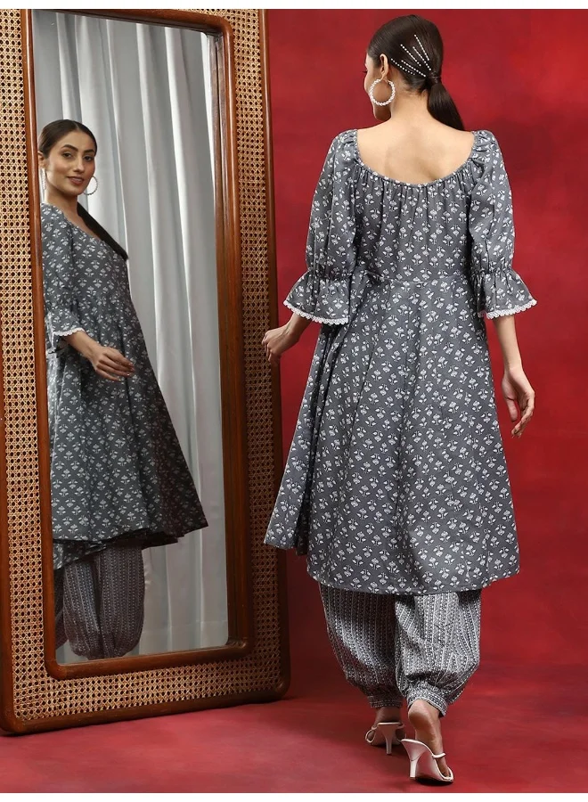 AKS AKS Ethnic Motifs Printed Empire Pure Cotton Kurta With Salwar