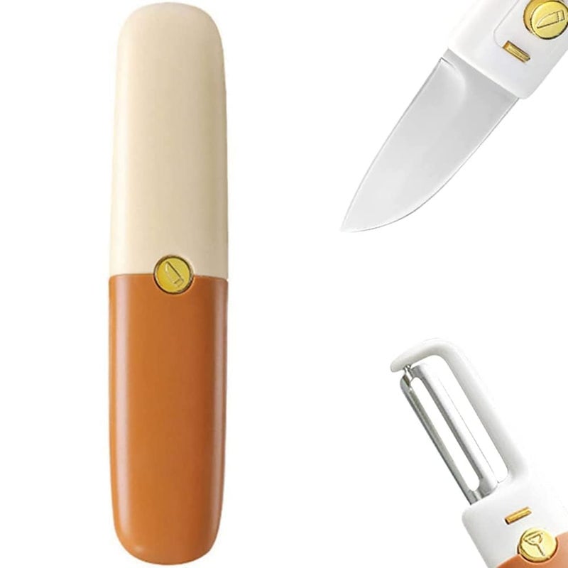 SOLEGLOW 2in1 Pocket Knife Peeler for Kitchen Travel Stainless Steel Blade Portable Fruit Knife with Case MultiFunctional Tool Pack of 1 - Image 1