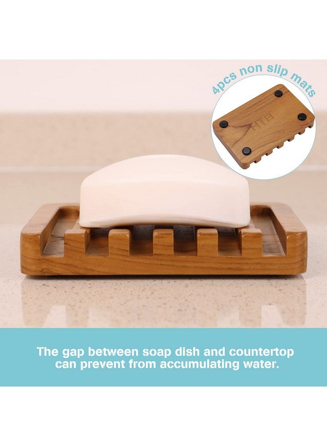 HTB 2PCS Self Draining Soap Dishes by HTB, Teak Wood Soap Holder, Soap Saver for Shower, Bathroom, Bath Tub, Kitchen Sponges, Easy Dry Extend Soap Life - Image 2