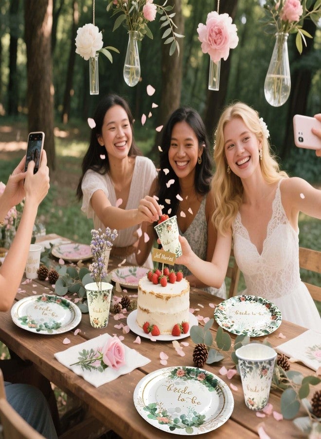 WEIKA 168 Pcs Floral Party Supplies Bridal Shower Paper Plates and Napkins Sets for 24 Guest, Floral Party Disposable Paper Dinner Plates, Cups, Forks, for Baby Shower Birthday Bridal Shower Supplies - Image 2