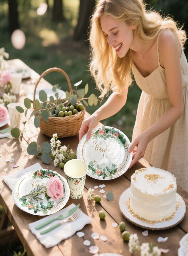 WEIKA 168 Pcs Floral Party Supplies Bridal Shower Paper Plates and Napkins Sets for 24 Guest, Floral Party Disposable Paper Dinner Plates, Cups, Forks, for Baby Shower Birthday Bridal Shower Supplies - Image 3