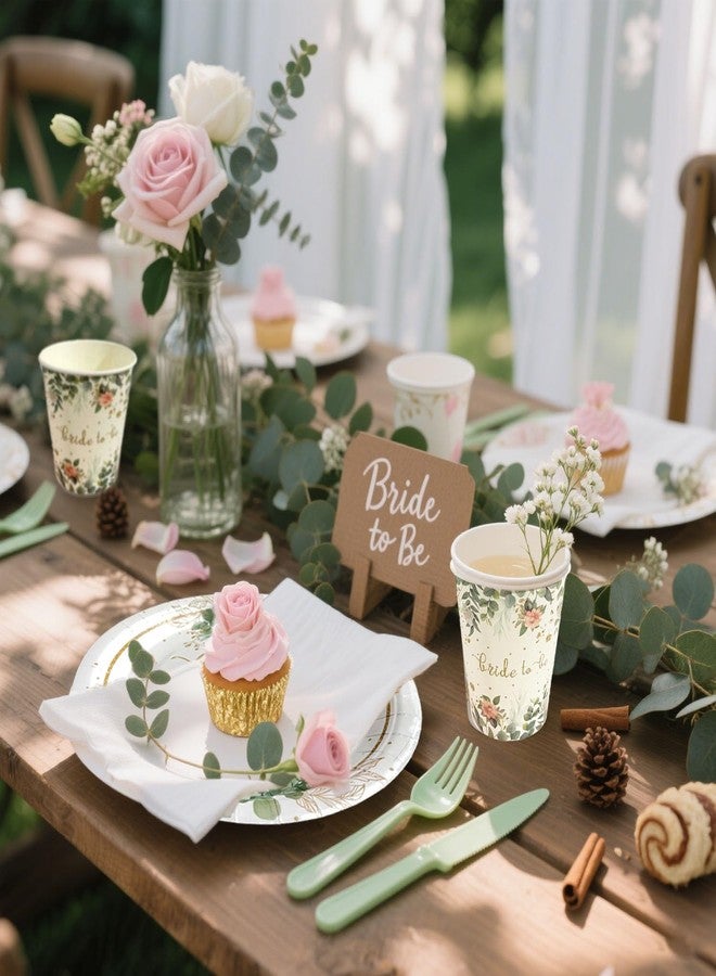 WEIKA 168 Pcs Floral Party Supplies Bridal Shower Paper Plates and Napkins Sets for 24 Guest, Floral Party Disposable Paper Dinner Plates, Cups, Forks, for Baby Shower Birthday Bridal Shower Supplies - Image 4