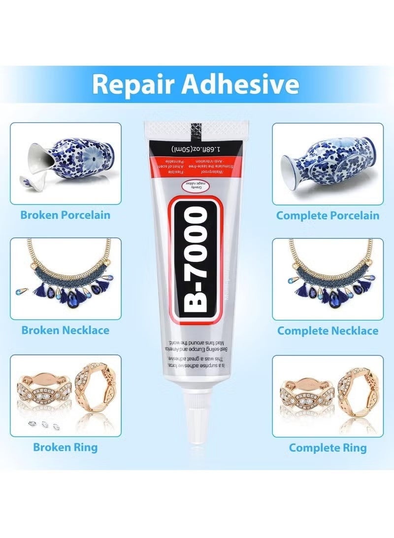 (2pcsx50 ml) B-7000 Super Glue, Industrial Strength Adhesive B7000 Multifunctional Glue Paste for Rhinestones Crafts, Clothes Shoes, Fabric, Jewelry Making, Cell Phones, Tablet, Wood, Rubber, Leather Textile - Image 2
