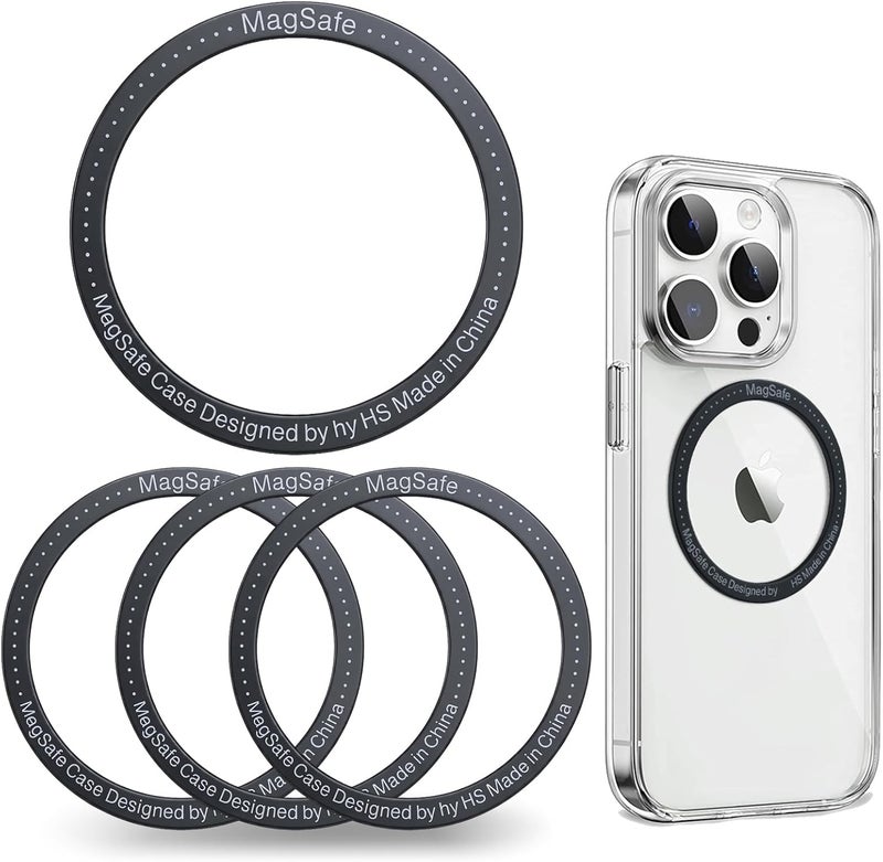 LumsAura Universal Metal Ring Sticker for Magnetic Charger Compatible with iPhone/Samsung/Android All Cellphones, Magnetic Mount/Phone Holder Conversion Accessories, 4Pcs, Black - Image 1