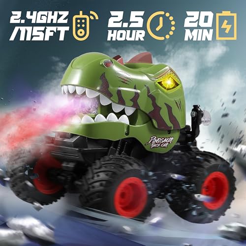 BEZGAR Monster Truck Toys Remote Control Monster Truck with Spray Light Music Dinosaur Toys for Kids 120 Scale RC Truck with 360 Spins and Drifting Remote Control Car for Boys 47 Camo Green - Image 5