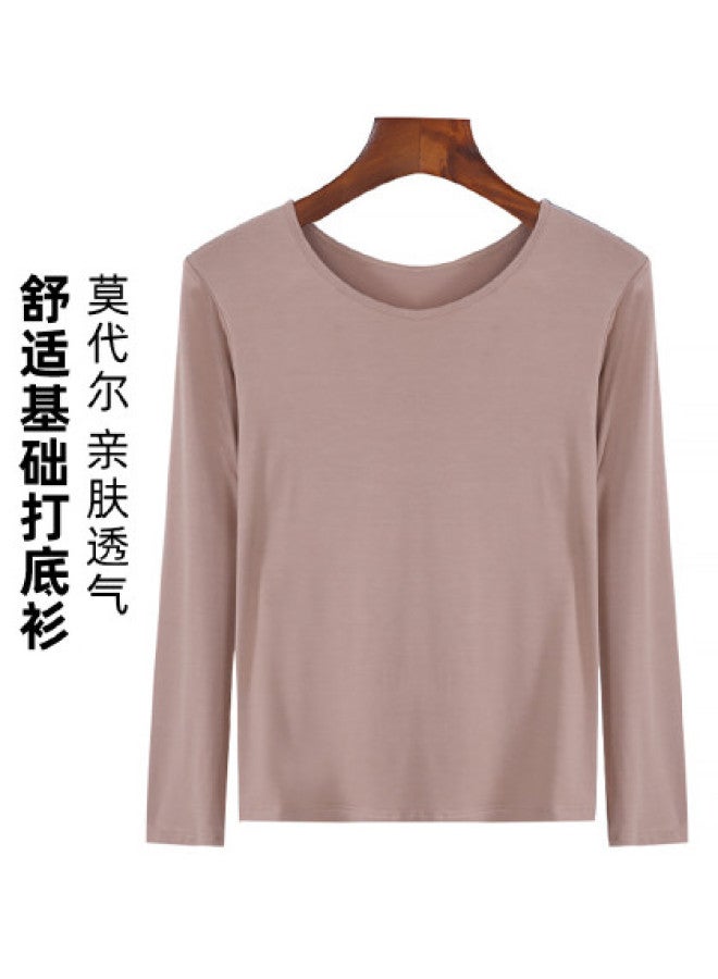 Goso Women'S Base Layer Shirt, High-End Feel For Layering Or Outerwear, Simple Solid Color Long Sleeve, Stylish Round Neck - Image 1