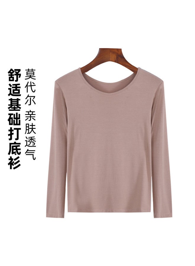 Goso Women'S Base Layer Shirt, High-End Feel For Layering Or Outerwear, Simple Solid Color Long Sleeve, Stylish Round Neck - Image 2