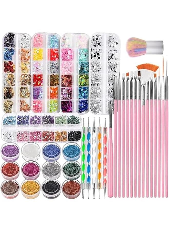 HOOKOR Nail Art Kit,Nail Design Tools Kit with Nail Art Brushes,Nail Dotting Tools,Nail Heart Glitter Sequins,Nail Foil Flakes,Nail Dust Brush,Nail Accessories Nail Design Kit for Beginner  - Image 1