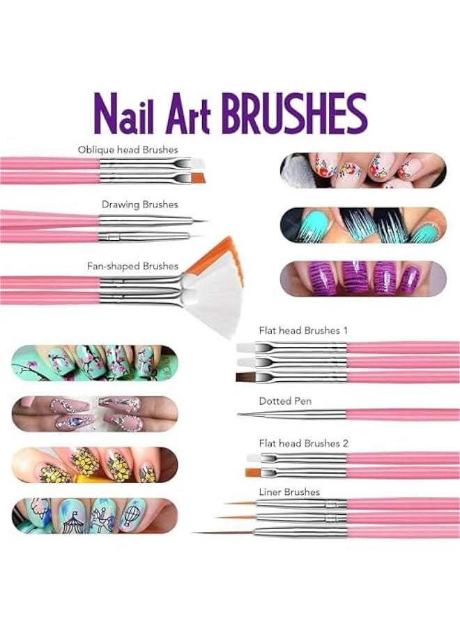 HOOKOR Nail Art Kit,Nail Design Tools Kit with Nail Art Brushes,Nail Dotting Tools,Nail Heart Glitter Sequins,Nail Foil Flakes,Nail Dust Brush,Nail Accessories Nail Design Kit for Beginner  - Image 2