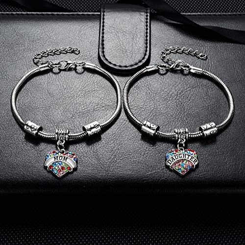 YEEQIN Set of 2 Crystal Heart Mom Daughter Charm Bracelet Jewelry Gift for Mother and Daughter (Pink) - Image 5