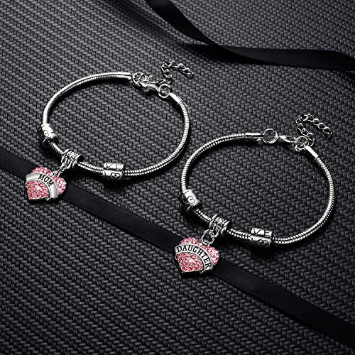 YEEQIN Set of 2 Crystal Heart Mom Daughter Charm Bracelet Jewelry Gift for Mother and Daughter (Pink) - Image 4