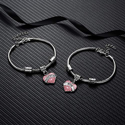 YEEQIN Set of 2 Crystal Heart Mom Daughter Charm Bracelet Jewelry Gift for Mother and Daughter (Pink) - Image 2