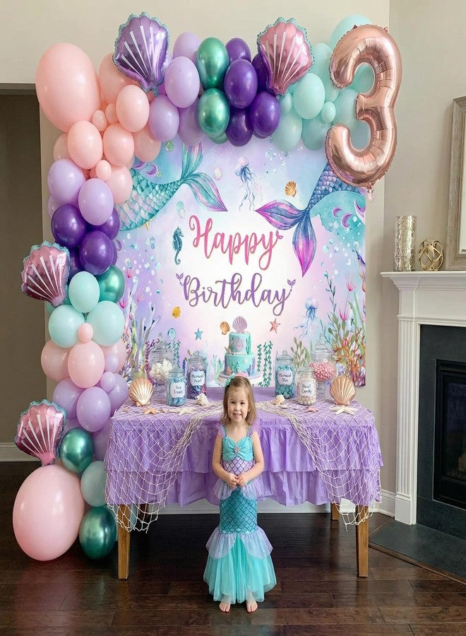 موكسيكا خلفية تصوير لحفلة عيد ميلاد حورية البحر من موتشيكا، ديكور حفلة عيد ميلاد تحت البحر للفتيات، ذيل حورية البحر أزرق بنفسجي (7 × 5 قدم (82 × 60 بوصة)) - Image 3