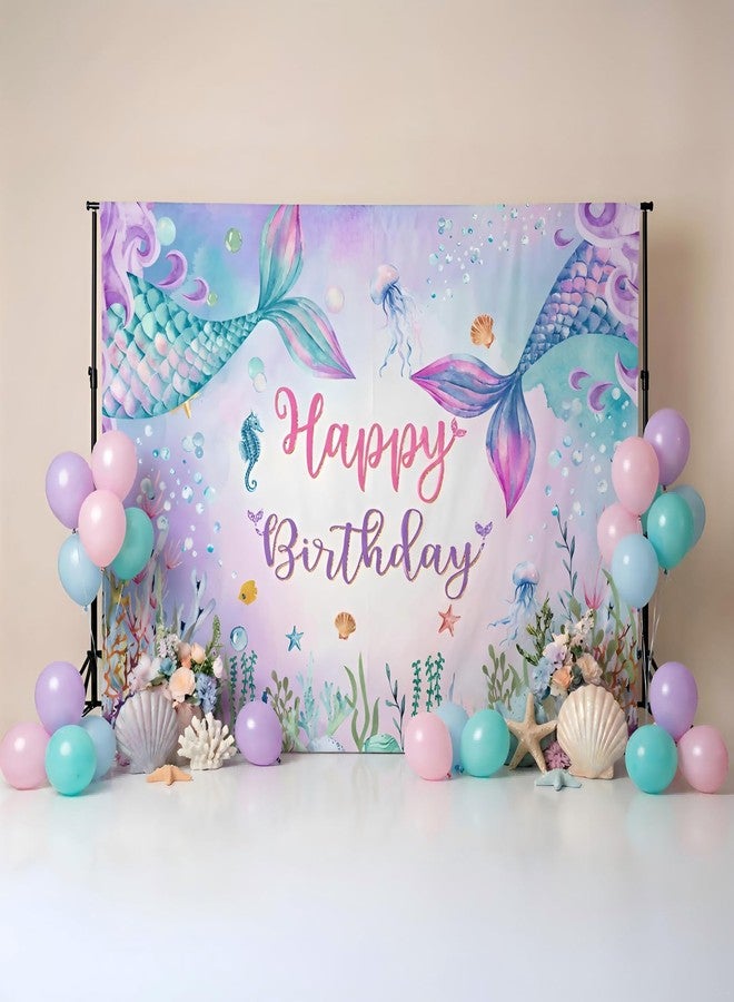موكسيكا خلفية تصوير لحفلة عيد ميلاد حورية البحر من موتشيكا، ديكور حفلة عيد ميلاد تحت البحر للفتيات، ذيل حورية البحر أزرق بنفسجي (7 × 5 قدم (82 × 60 بوصة)) - Image 2
