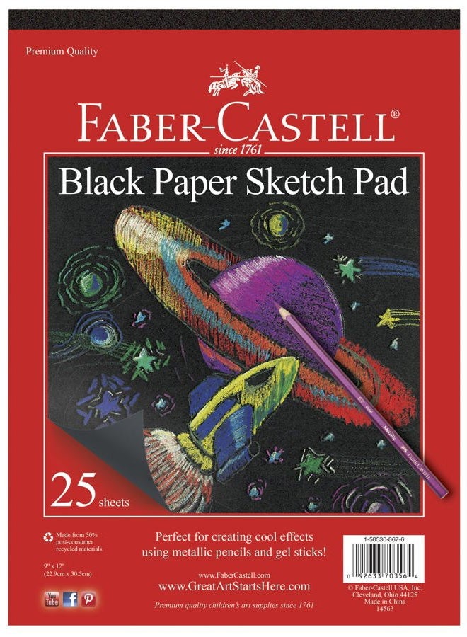FABER-CASTELL Black Paper Pad - 25 Sheets of 9" x 12" Paper - Image 1