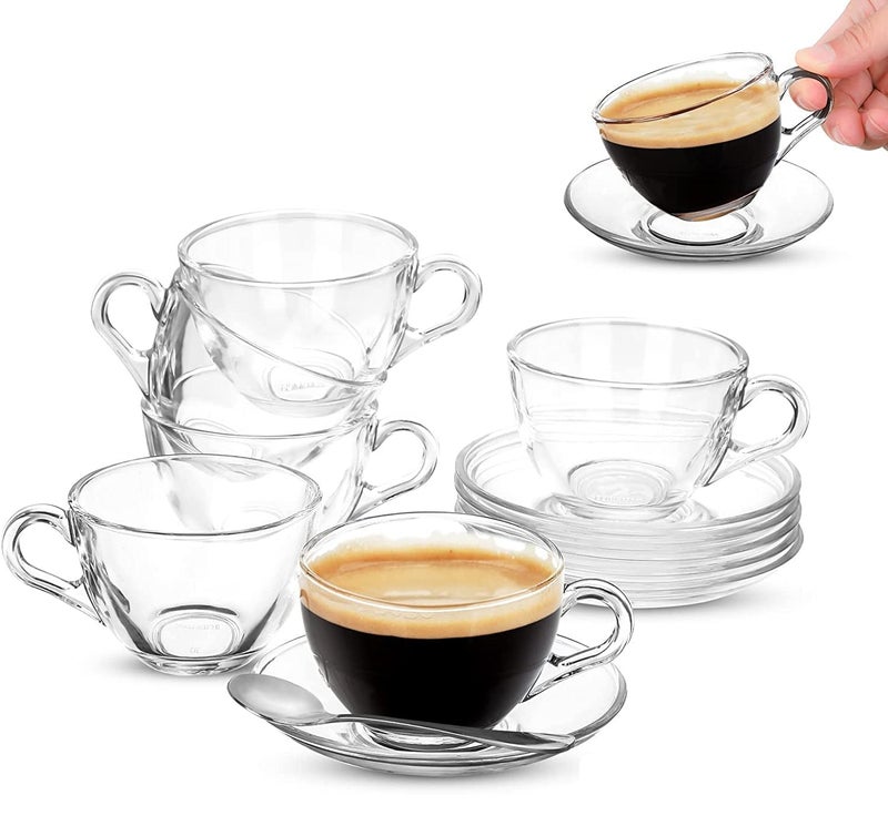 WQR Premium Glass Tea Cup and Saucer Coffee Cup Set of 6 (6 Cups and 6 Saucers) 200 ML Transparent Cups and Saucer Set Coffee, Tea, Green Tea (Classic) - Image 5