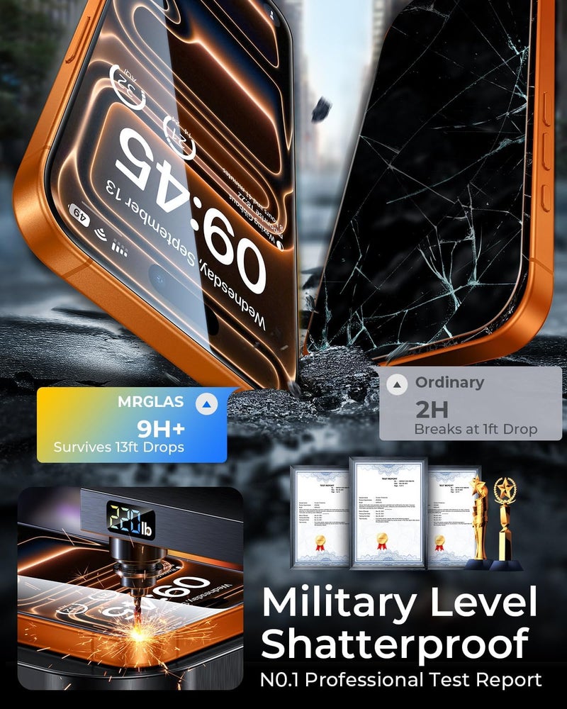 MRGLAS TOP 9H+ Glass 2+2 Packs for iPhone 17 Pro Max Screen Protector with Camera Lens Protector [Zero Bubble][10X Military Protection] 17 ProMax Tempered Glass Full Edge Coverage, Case-Friendly - Image 3