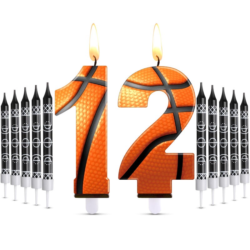 Photect 11 Pcs Basketball Birthday Candles Number 5-9 Candle Cake Topper Decor Basketball Themed Birthday Cake Decorations for Boys Girls Kids Party Supplies Decoration(Number 12) - Image 1