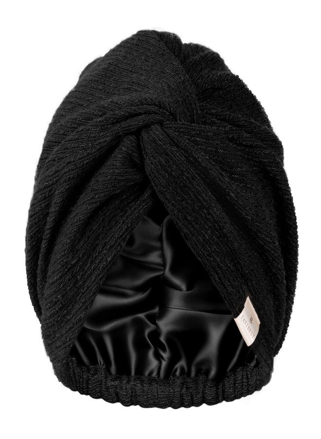 يانيبست قبعة شتوية مبطنة بقماش الساتان الناعم من ياني بيست، قبعة شتوية للجنسين، قبعة حريرية دافئة فضفاضة، أسود - Image 1