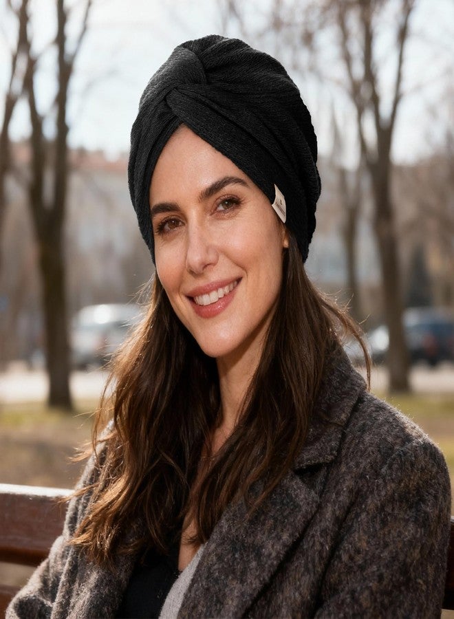 يانيبست قبعة شتوية مبطنة بقماش الساتان الناعم من ياني بيست، قبعة شتوية للجنسين، قبعة حريرية دافئة فضفاضة، أسود - Image 2